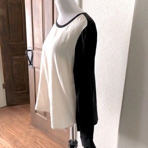 DVF Furstenberg Silk Top Blouse Colorblock Black Creme Long Sleeve Size 10